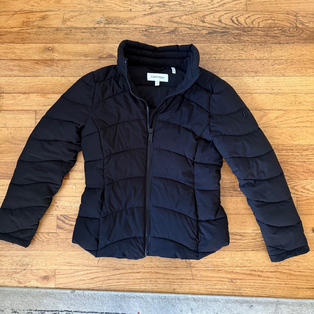 Calvin Klein Womens M Black Quilted Puffer Jacket Winter Coat CWJ03038